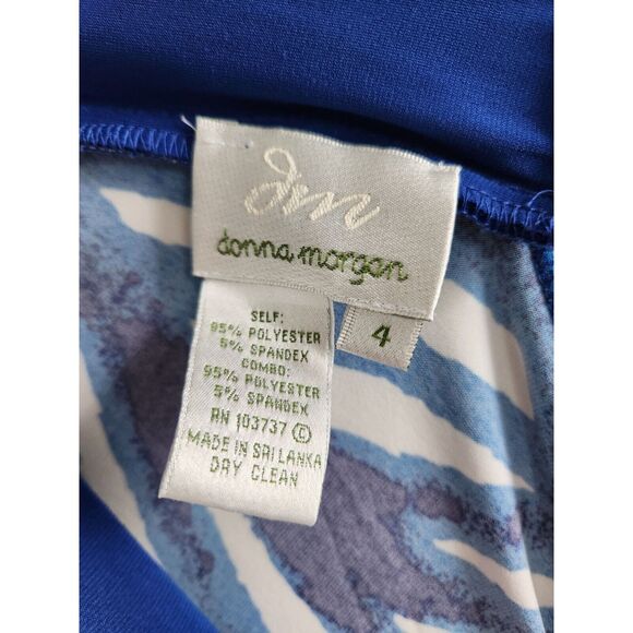 Donna Morgan Womens Sz 4 Midi Dress Blue and White V Neck - Picture 2 of 3